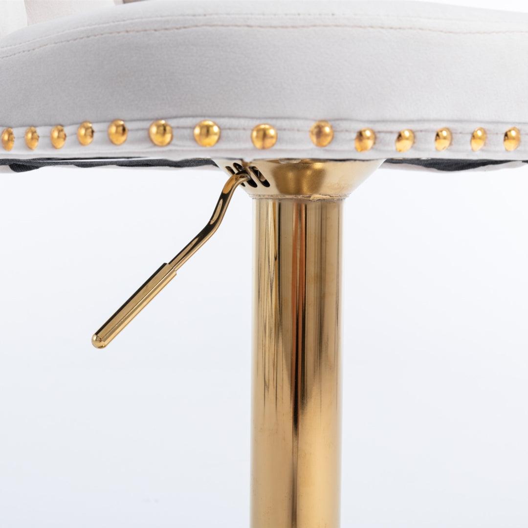 2x Height Adjustable Swivel Bar Stool Velvet Studs Barstool with Footrest and Golden Base- Beige - John Cootes