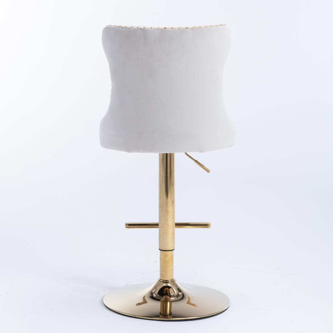 2x Height Adjustable Swivel Bar Stool Velvet Studs Barstool with Footrest and Golden Base- Beige - John Cootes