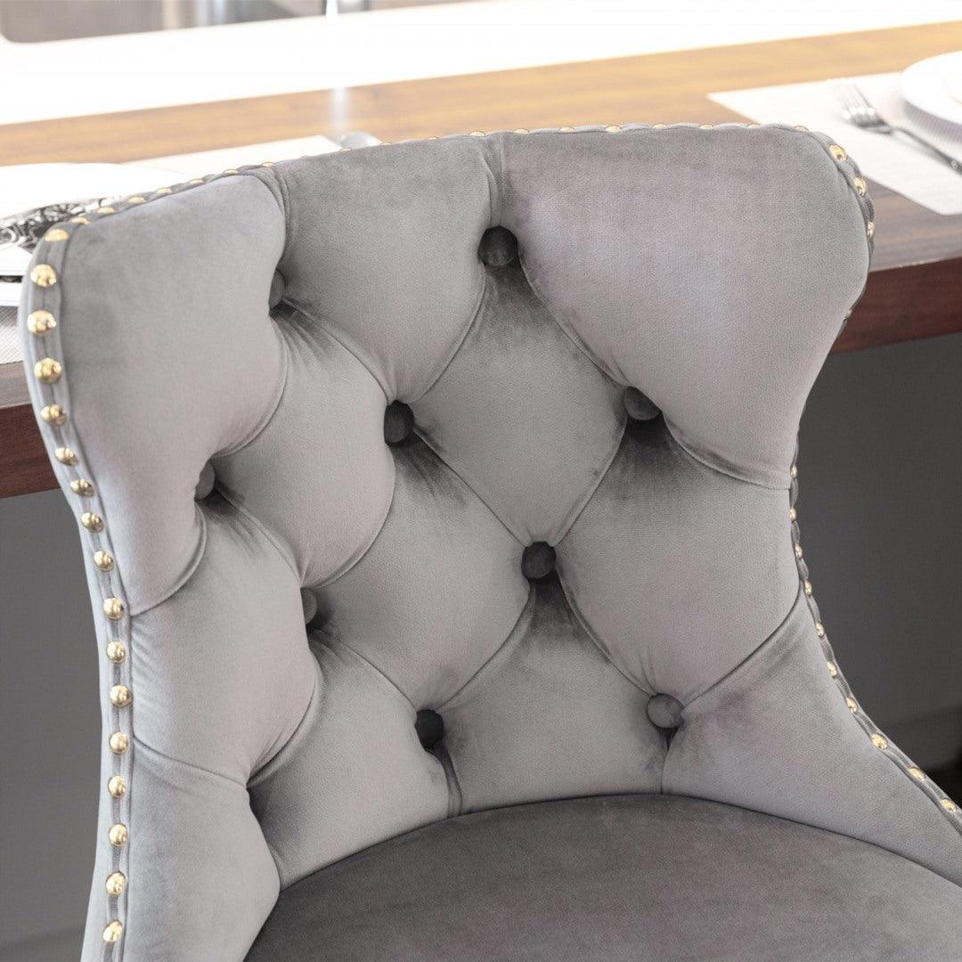 2x Height Adjustable Swivel Bar Stool Velvet Studs Barstool with Footrest and Golden Base- Grey - John Cootes