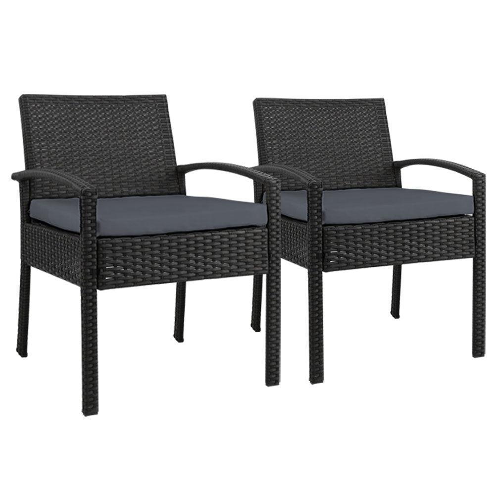 2x Outdoor Dining Chairs Wicker Chair Patio Garden Furniture Lounge Setting Bistro Set Cafe Cushion Gardeon Black - John Cootes