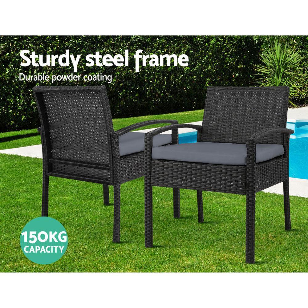 2x Outdoor Dining Chairs Wicker Chair Patio Garden Furniture Lounge Setting Bistro Set Cafe Cushion Gardeon Black - John Cootes