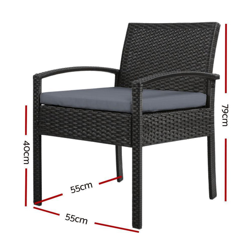 2x Outdoor Dining Chairs Wicker Chair Patio Garden Furniture Lounge Setting Bistro Set Cafe Cushion Gardeon Black - John Cootes