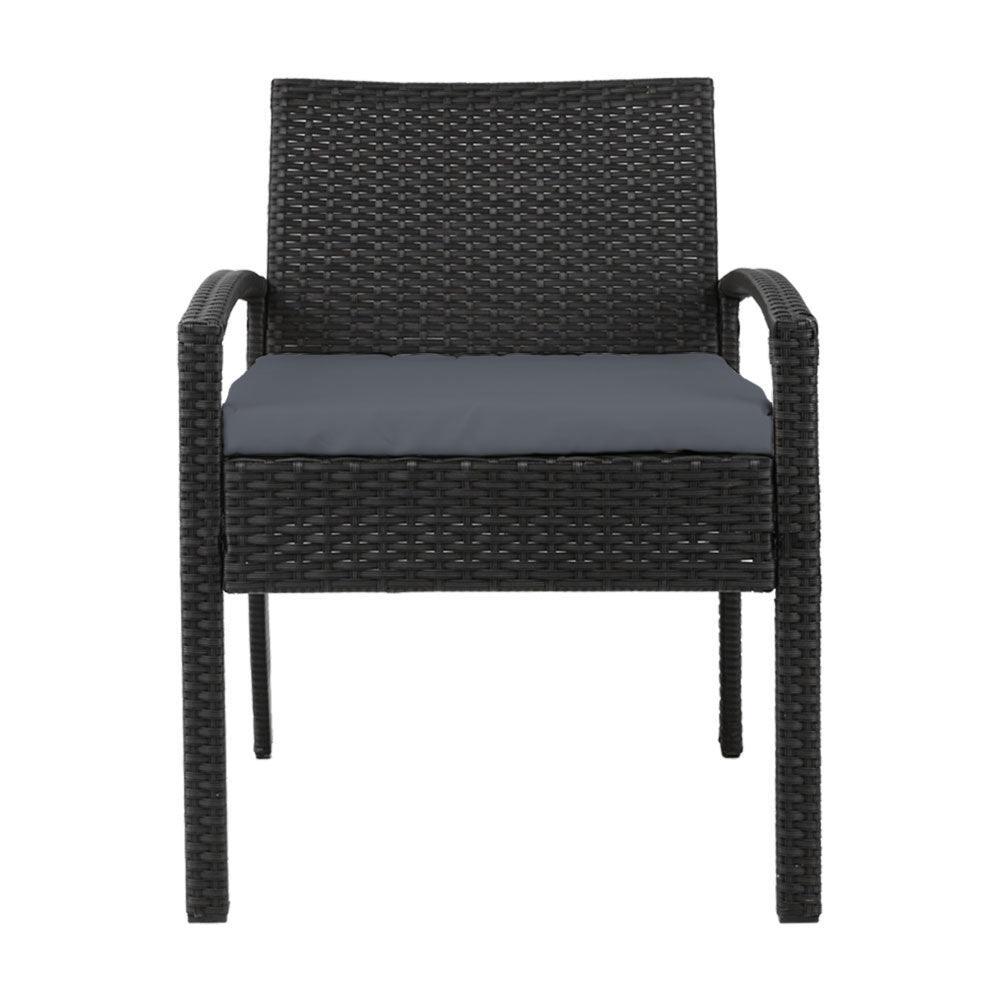 2x Outdoor Dining Chairs Wicker Chair Patio Garden Furniture Lounge Setting Bistro Set Cafe Cushion Gardeon Black - John Cootes