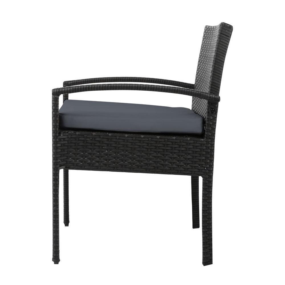 2x Outdoor Dining Chairs Wicker Chair Patio Garden Furniture Lounge Setting Bistro Set Cafe Cushion Gardeon Black - John Cootes