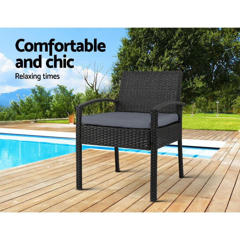 2x Outdoor Dining Chairs Wicker Chair Patio Garden Furniture Lounge Setting Bistro Set Cafe Cushion Gardeon Black - John Cootes