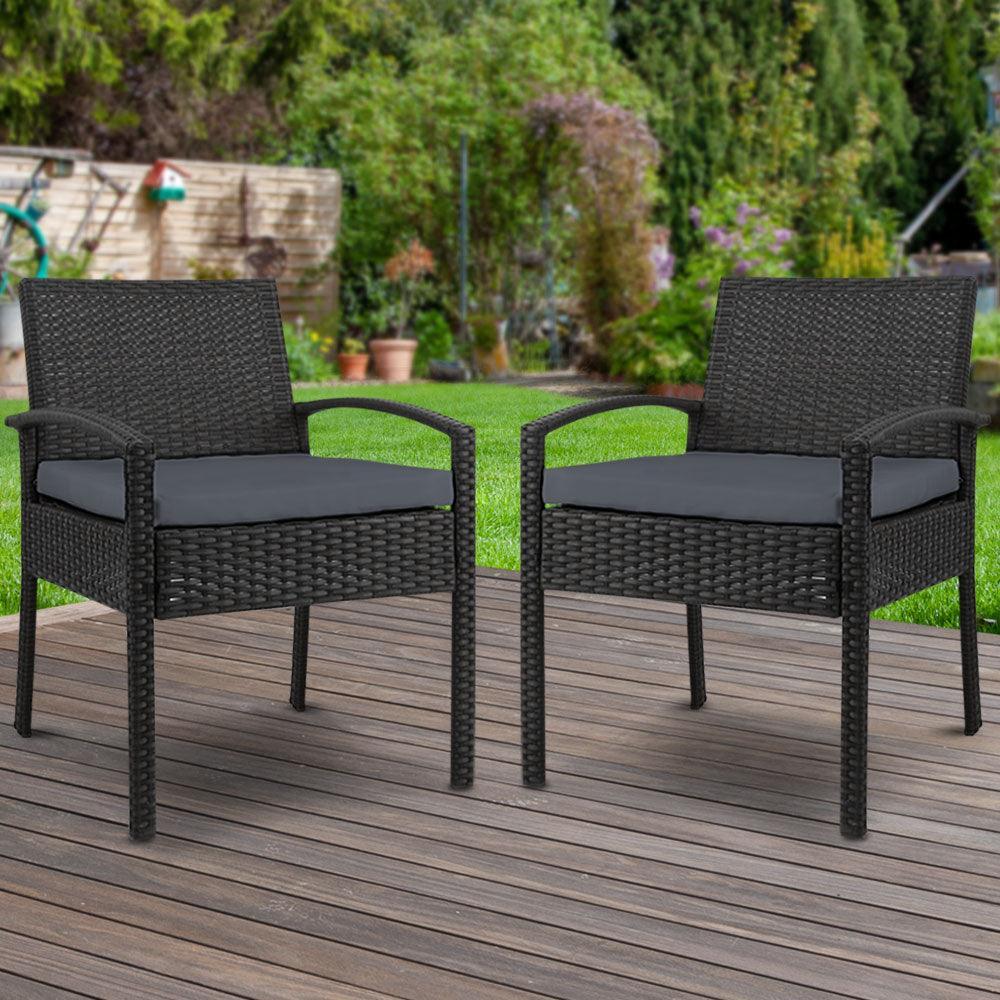 2x Outdoor Dining Chairs Wicker Chair Patio Garden Furniture Lounge Setting Bistro Set Cafe Cushion Gardeon Black - John Cootes