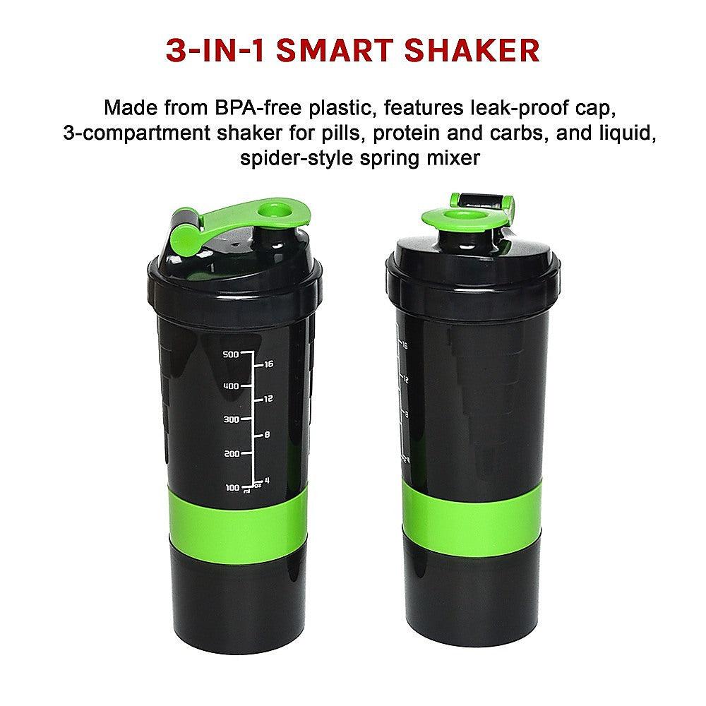 2x Protein Gym Shaker Premium 3 in 1 Smart Style Blender Mixer Cup Bottle Spider - John Cootes