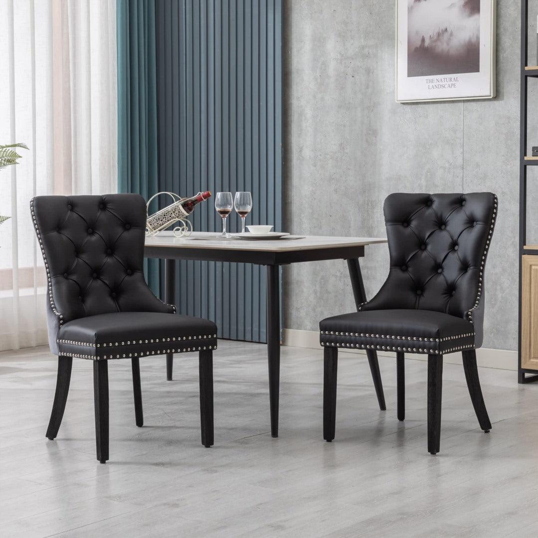 2x PU Faux Leather & Velvet Dining Chairs-Black & Grey - John Cootes