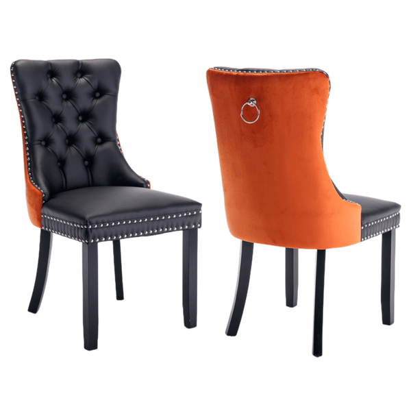 2x PU Faux Leather & Velvet Dining Chairs-Black & Orange - John Cootes
