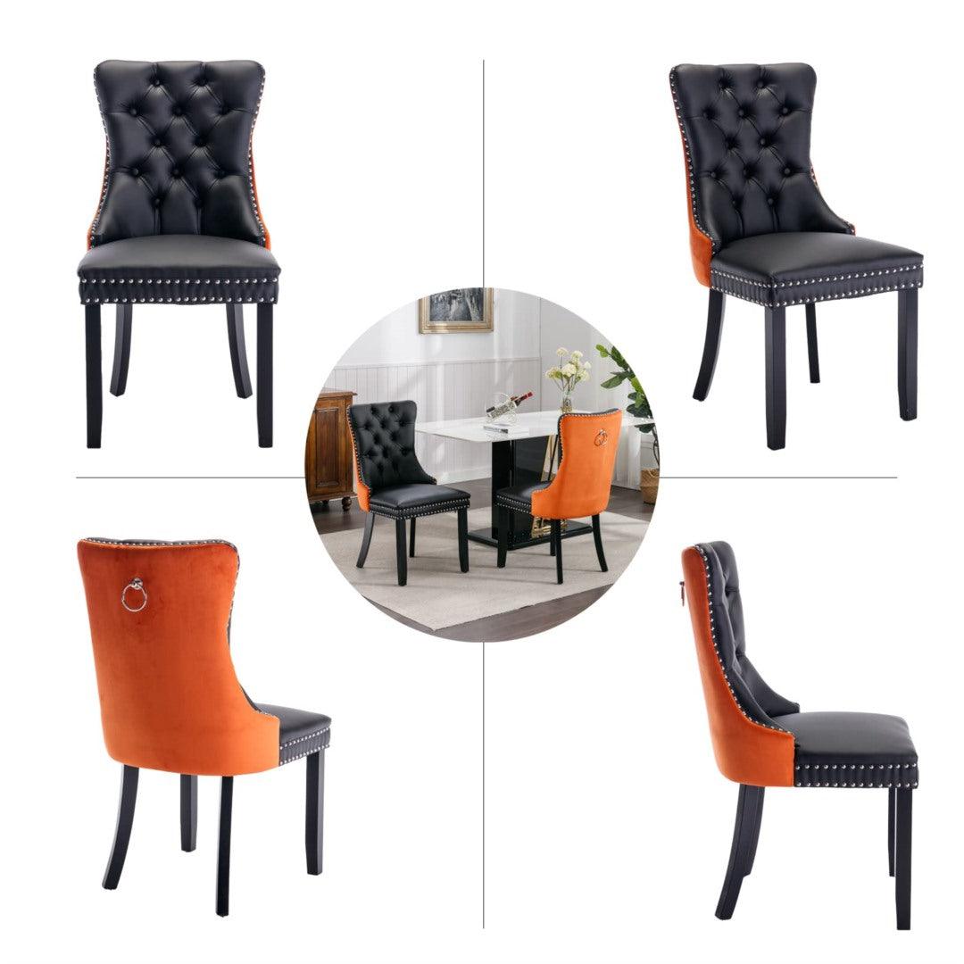 2x PU Faux Leather & Velvet Dining Chairs-Black & Orange - John Cootes