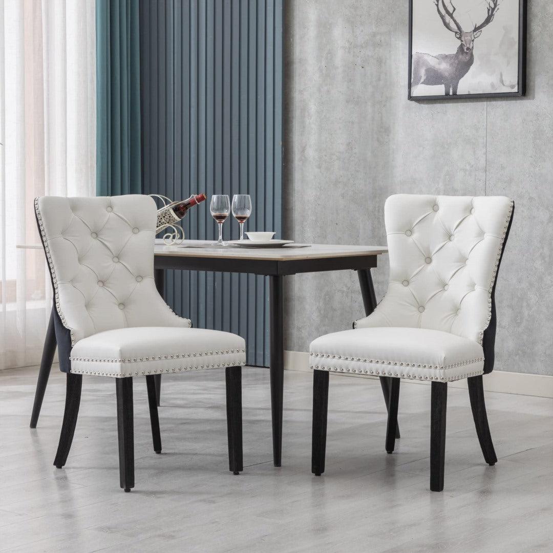 2x PU Faux Leather & Velvet Dining Chairs-White & Black - John Cootes