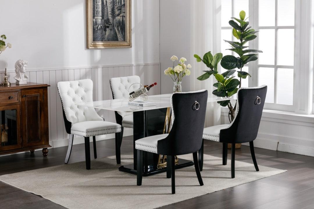 2x PU Faux Leather & Velvet Dining Chairs-White & Black - John Cootes