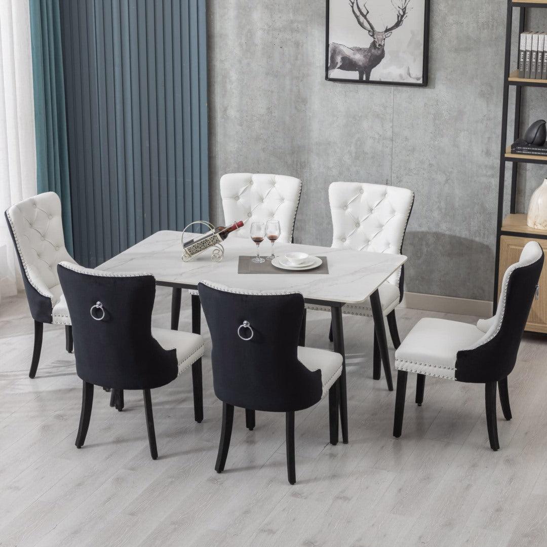 2x PU Faux Leather & Velvet Dining Chairs-White & Black - John Cootes