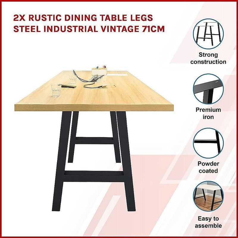 2x Rustic Dining Table Legs Steel Industrial Vintage 71cm - John Cootes