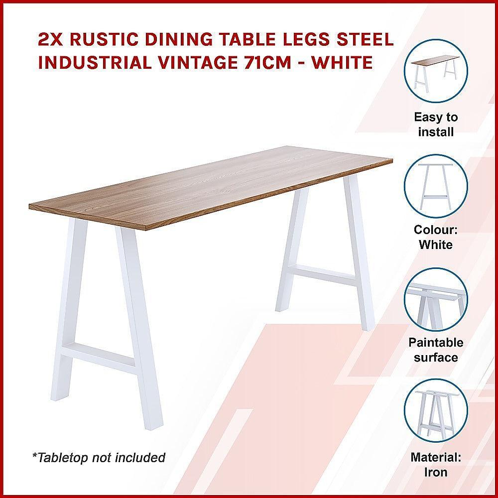 2x Rustic Dining Table Legs Steel Industrial Vintage 71cm - White - John Cootes