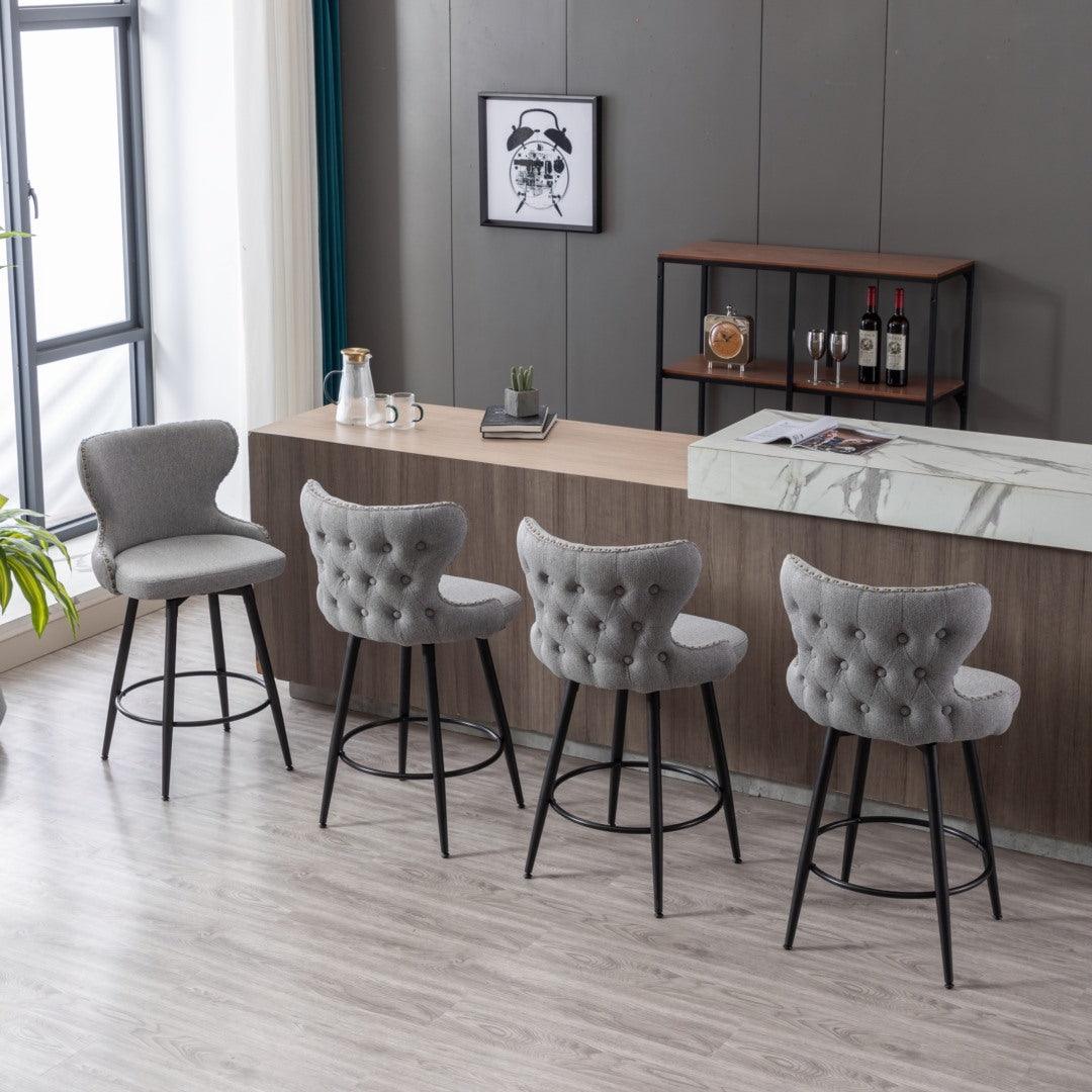 2x Swivel Bar Stools Tufted Counter Chairs with Stud Trim and Metal Base-Dark Grey - John Cootes