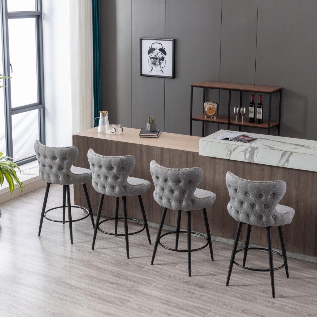 2x Swivel Bar Stools Tufted Counter Chairs with Stud Trim and Metal Base-Dark Grey - John Cootes
