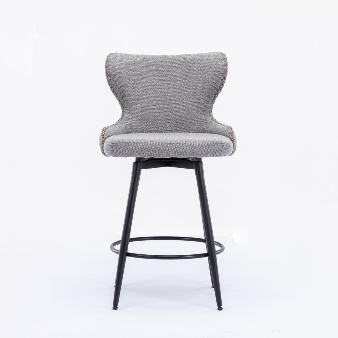 2x Swivel Bar Stools Tufted Counter Chairs with Stud Trim and Metal Base-Dark Grey - John Cootes