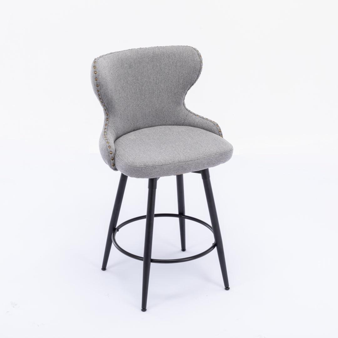 2x Swivel Bar Stools Tufted Counter Chairs with Stud Trim and Metal Base-Dark Grey - John Cootes