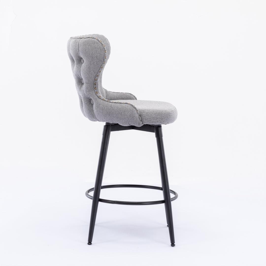 2x Swivel Bar Stools Tufted Counter Chairs with Stud Trim and Metal Base-Dark Grey - John Cootes