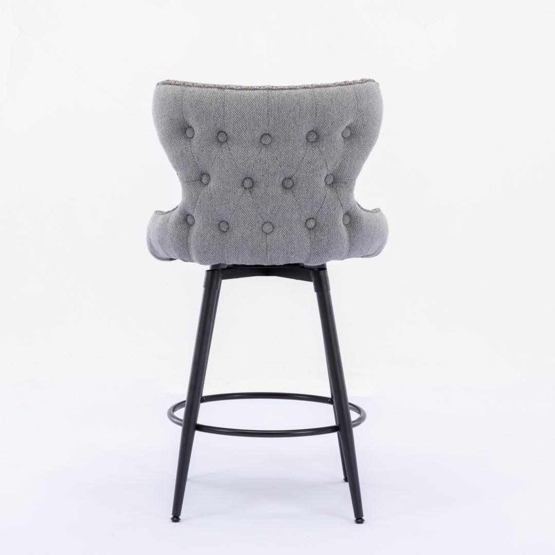 2x Swivel Bar Stools Tufted Counter Chairs with Stud Trim and Metal Base-Dark Grey - John Cootes