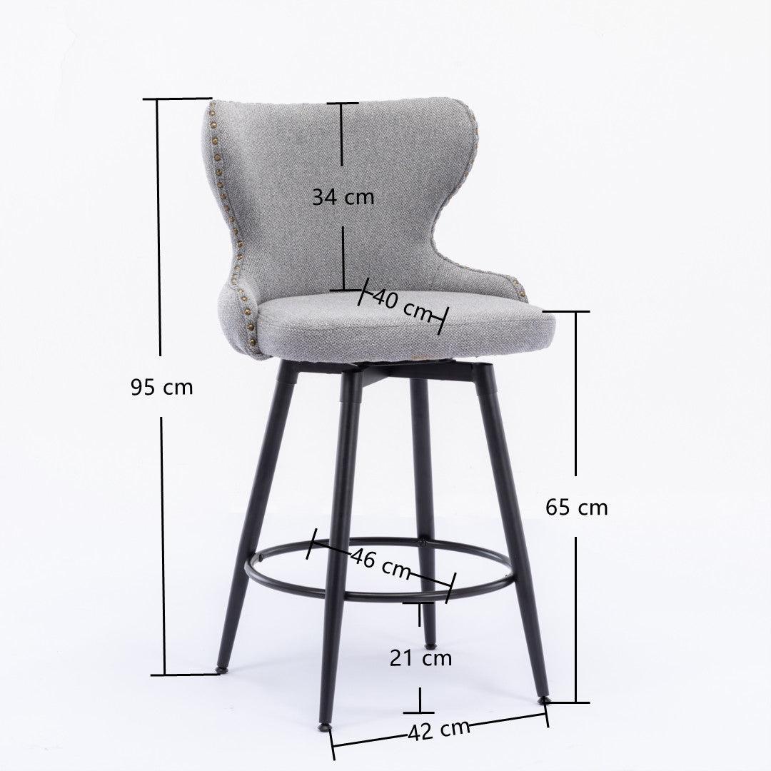 2x Swivel Bar Stools Tufted Counter Chairs with Stud Trim and Metal Base-Dark Grey - John Cootes