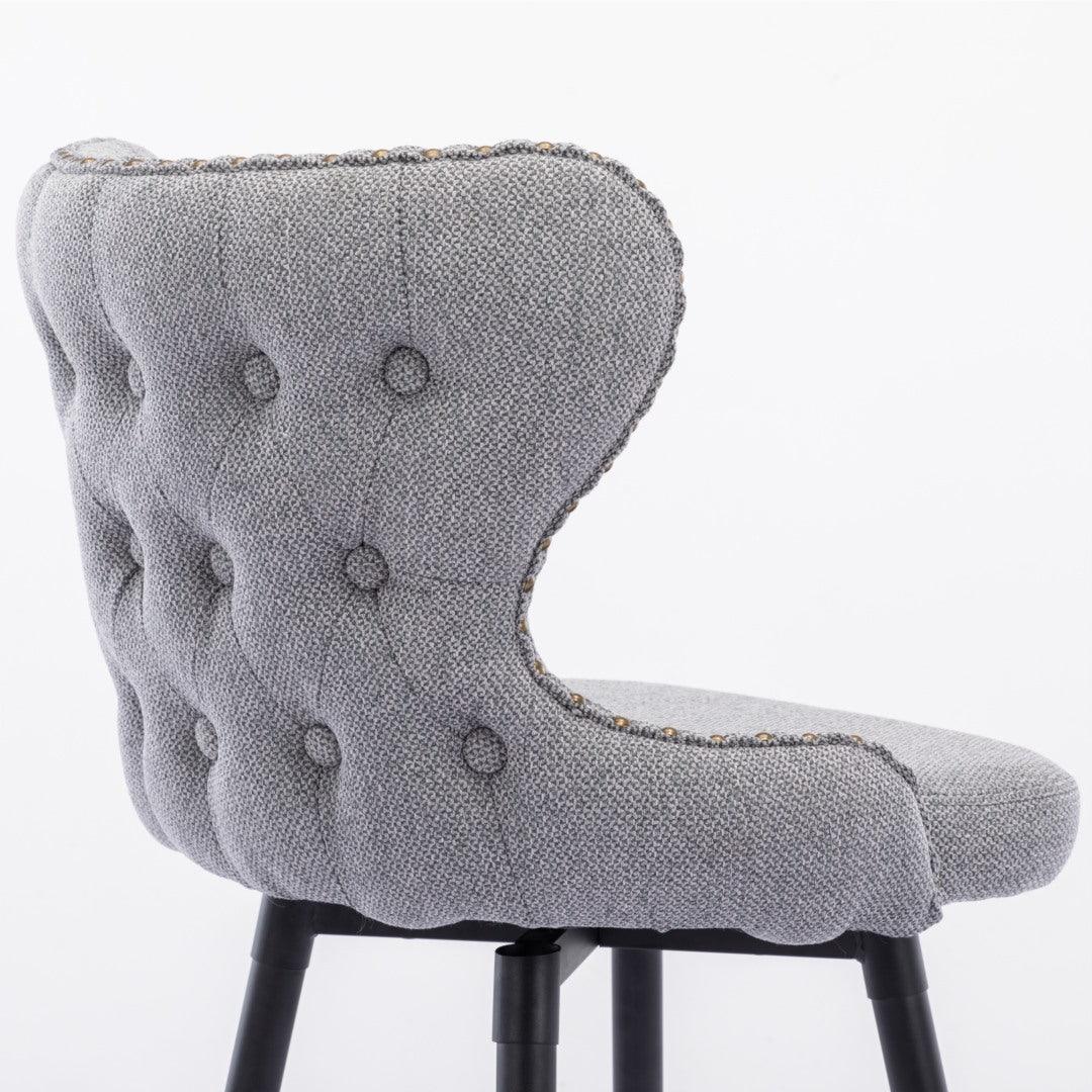 2x Swivel Bar Stools Tufted Counter Chairs with Stud Trim and Metal Base-Dark Grey - John Cootes