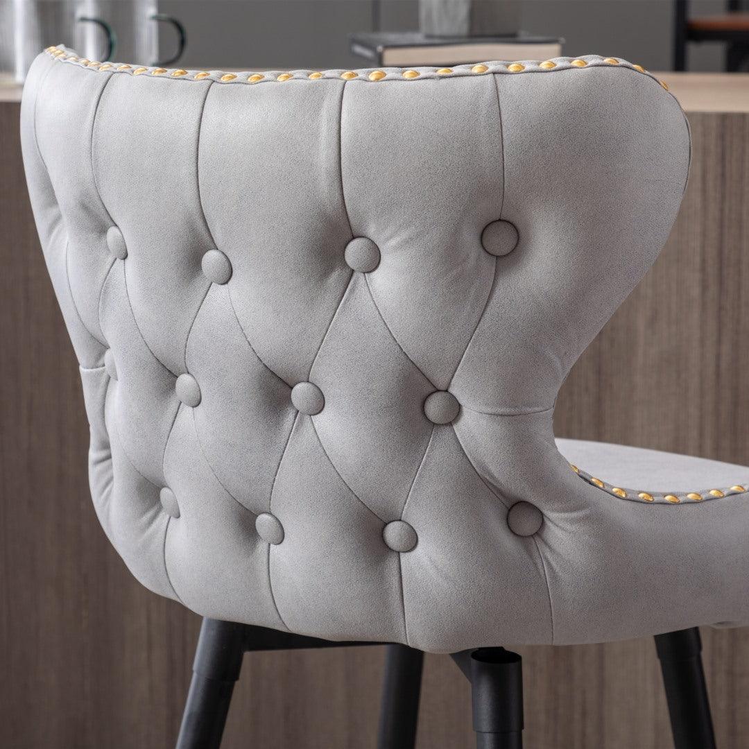 2x Swivel Bar Stools Tufted Counter Chairs with Stud Trim and Metal Base-Light Grey - John Cootes