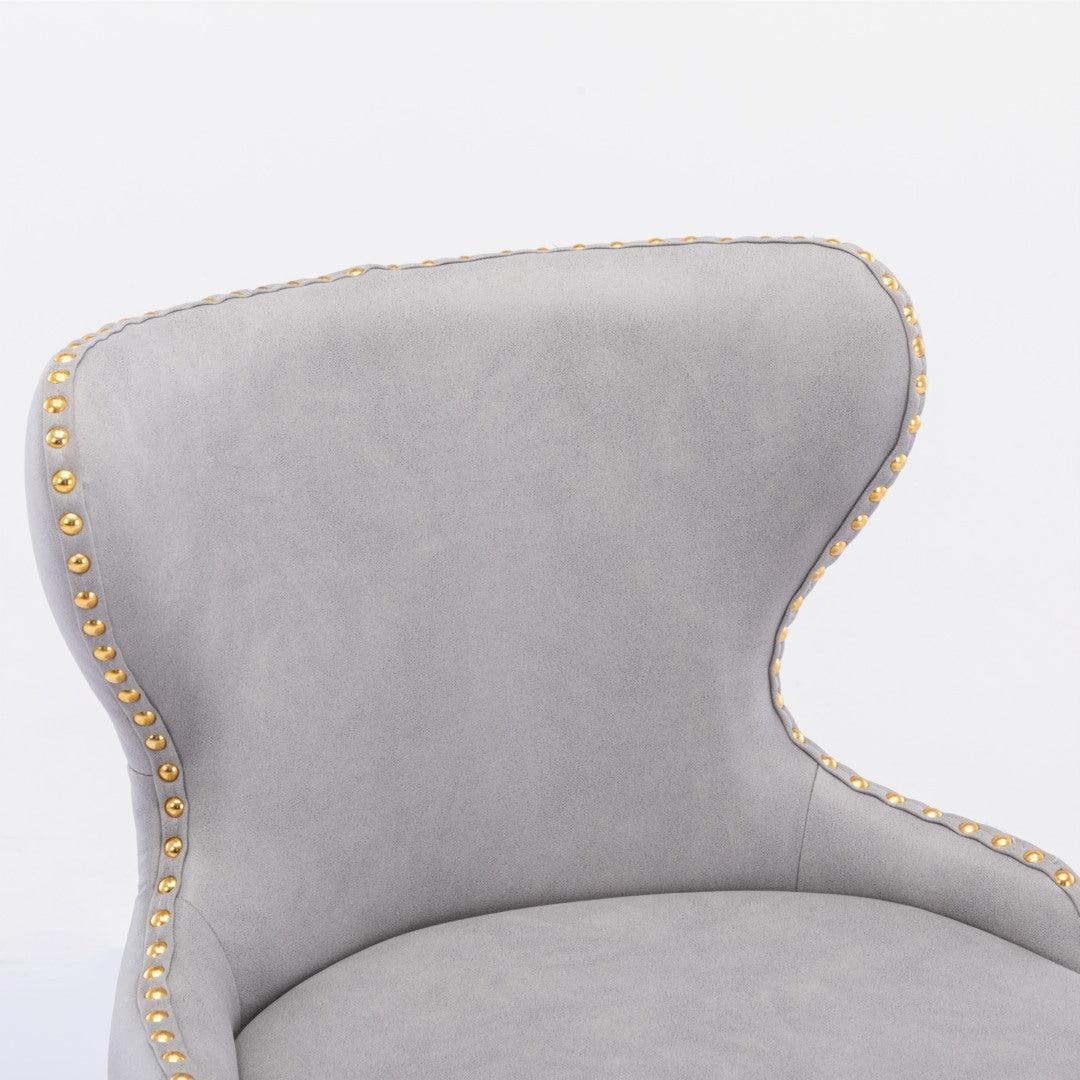 2x Swivel Bar Stools Tufted Counter Chairs with Stud Trim and Metal Base-Light Grey - John Cootes