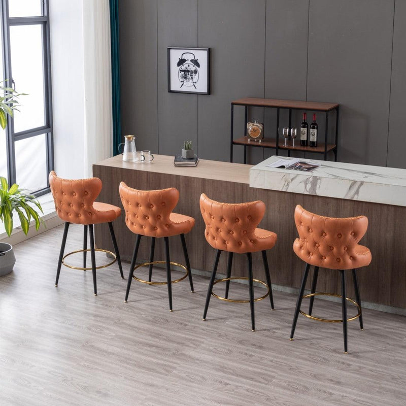 2x Swivel Bar Stools Tufted Counter Chairs with Stud Trim and Metal Base-Orange - John Cootes