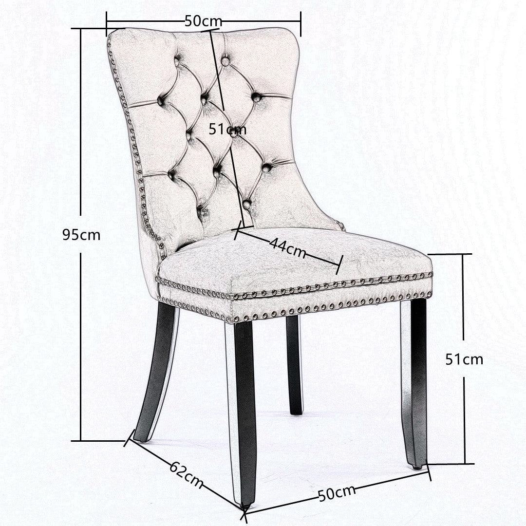 2x Velvet Dining Chairs Upholstered Tufted Kithcen Chair with Solid Wood Legs Stud Trim and Ring-Blue - John Cootes