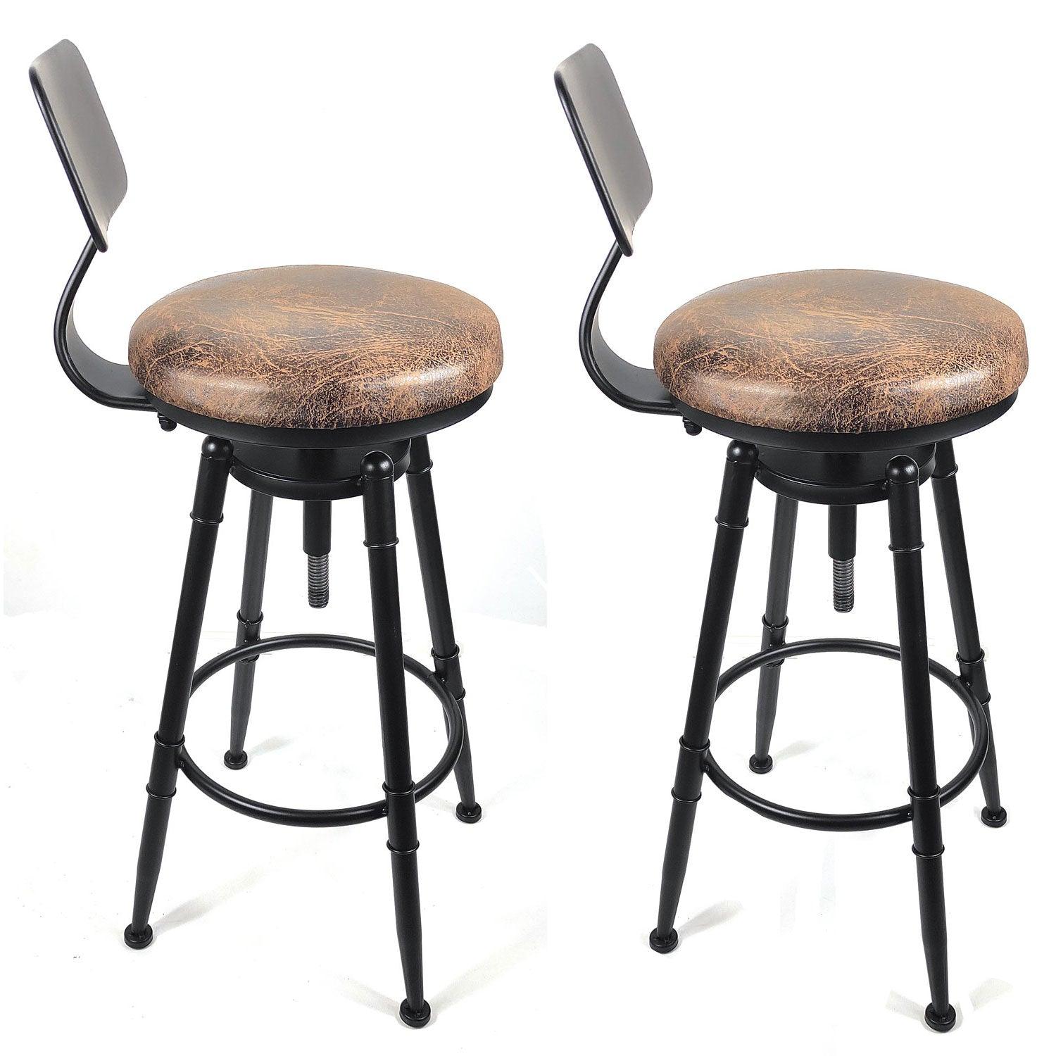 2x Vintage Industrial Rustic Bar Stool Kitchen Stool Swivel Chair Counter Height - John Cootes