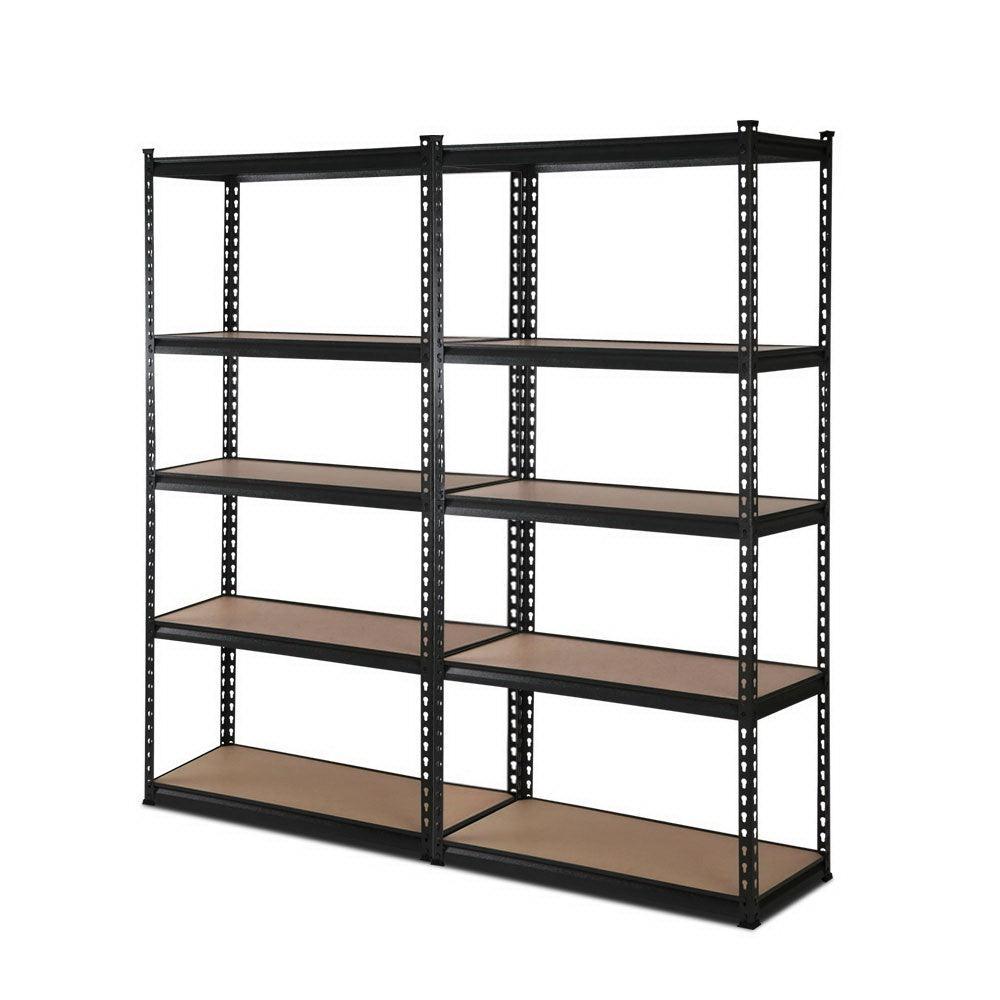 2x1.8M 5-Shelves Steel Warehouse Shelving Racking Garage Storage Rack Black - John Cootes