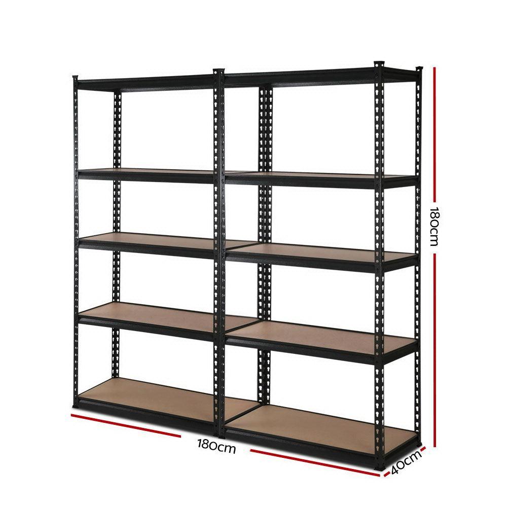 2x1.8M 5-Shelves Steel Warehouse Shelving Racking Garage Storage Rack Black - John Cootes