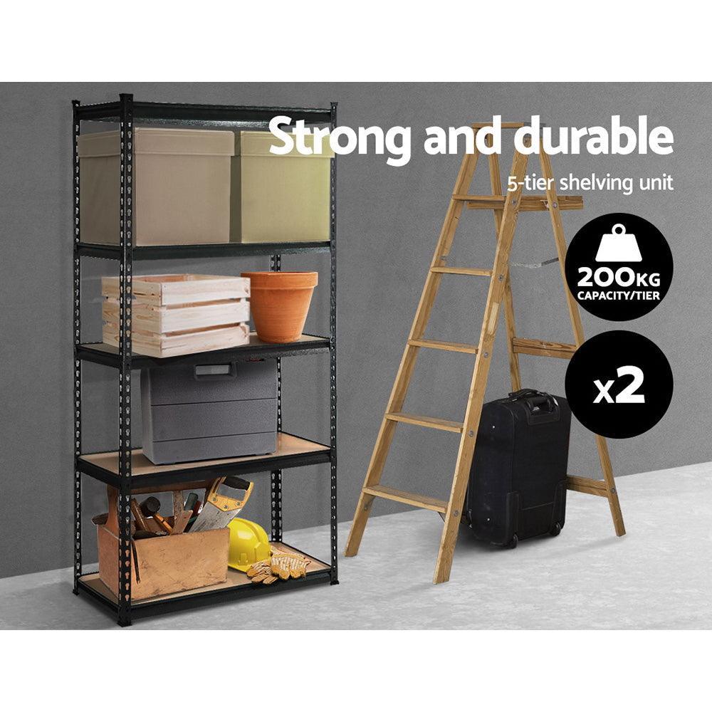 2x1.8M 5-Shelves Steel Warehouse Shelving Racking Garage Storage Rack Black - John Cootes