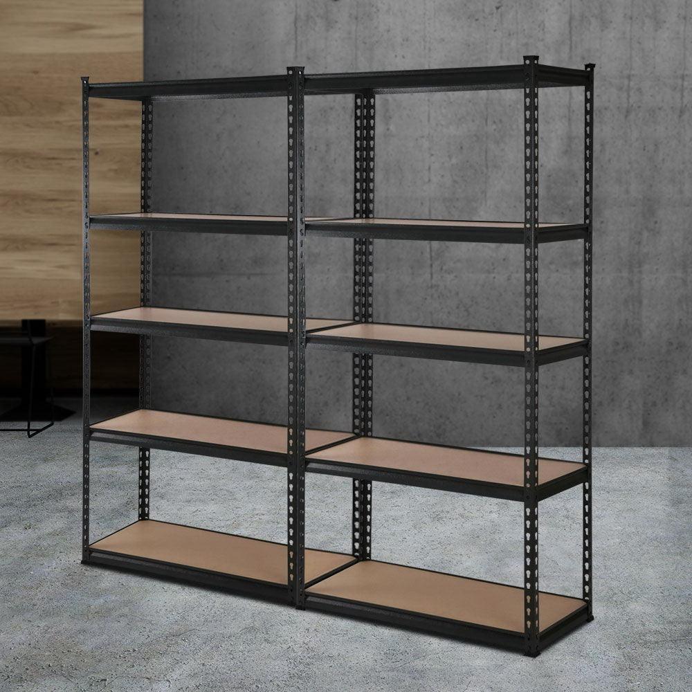 2x1.8M 5-Shelves Steel Warehouse Shelving Racking Garage Storage Rack Black - John Cootes