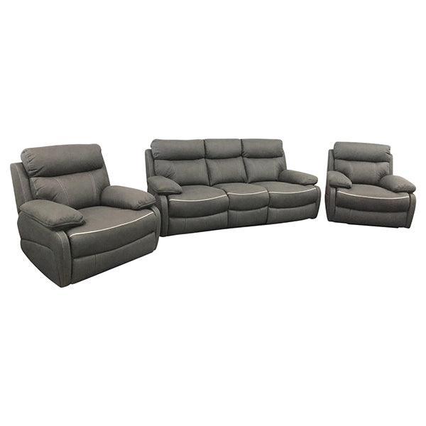 3+1+1 Seater Electric Recliner Sofa In Luxe Rhino Polyester Plywood Fabric In Ash Colour with Plastic Black Base - John Cootes