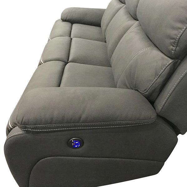 3+1+1 Seater Electric Recliner Sofa In Luxe Rhino Polyester Plywood Fabric In Ash Colour with Plastic Black Base - John Cootes