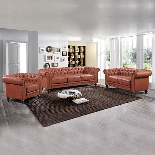 3+2+1 Seater Brown Sofa Lounge Chesterfireld Style Button Tufted in Faux Leather - John Cootes