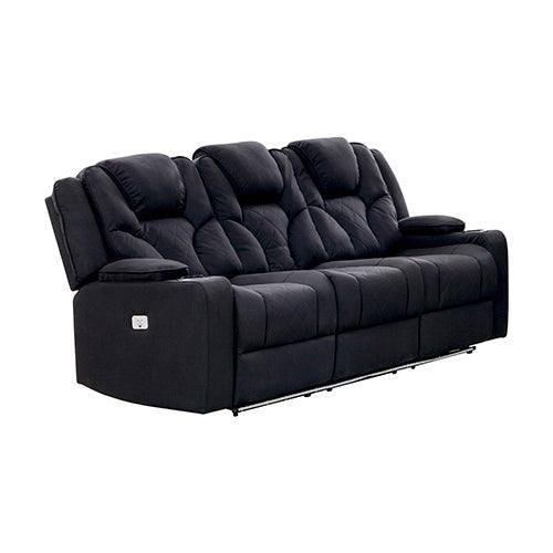 3+2+1 Seater Electric Recliner Stylish Rhino Fabric Black Lounge Armchair with LED Features - John Cootes