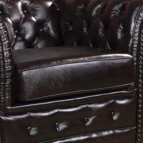 3+2+1 Seater Genuine Leather Upholstery Deep Quilting Pocket Spring Button Studding Sofa Lounge Set for Living Room Couch In Burgandy Colour - John Cootes