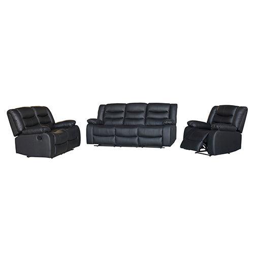 3+2+1 Seater Recliner Sofa In Faux Leather Lounge Couch in Black - John Cootes