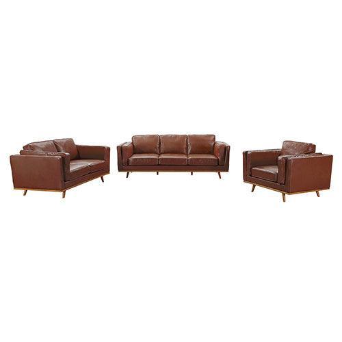 3+2+1 Seater Sofa Brown Leather Lounge Set for Living Room Couch with Wooden Frame - John Cootes