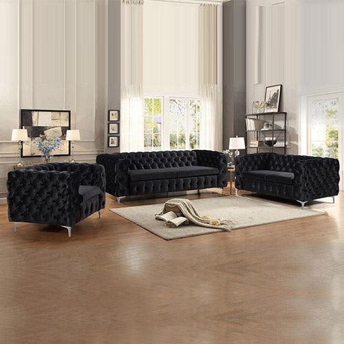 3+2+1 Seater Sofa Classic Button Tufted Lounge in Black Velvet Fabric with Metal Legs - John Cootes