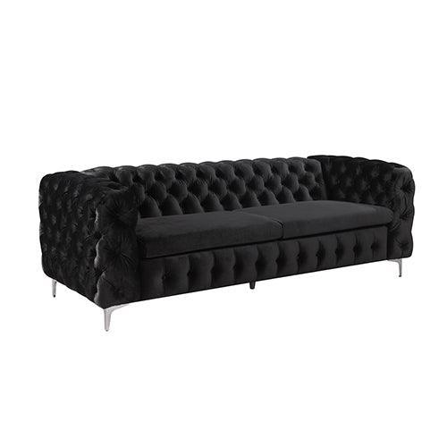 3+2+1 Seater Sofa Classic Button Tufted Lounge in Black Velvet Fabric with Metal Legs - John Cootes