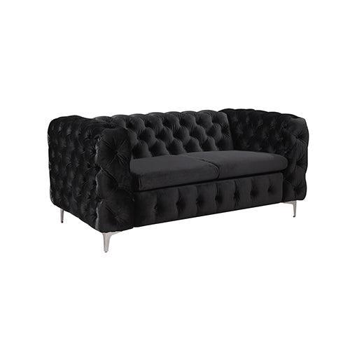 3+2+1 Seater Sofa Classic Button Tufted Lounge in Black Velvet Fabric with Metal Legs - John Cootes