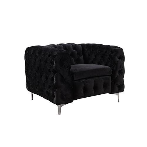 3+2+1 Seater Sofa Classic Button Tufted Lounge in Black Velvet Fabric with Metal Legs - John Cootes