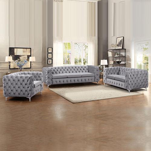 3+2+1 Seater Sofa Classic Button Tufted Lounge in Grey Velvet Fabric with Metal Legs - John Cootes