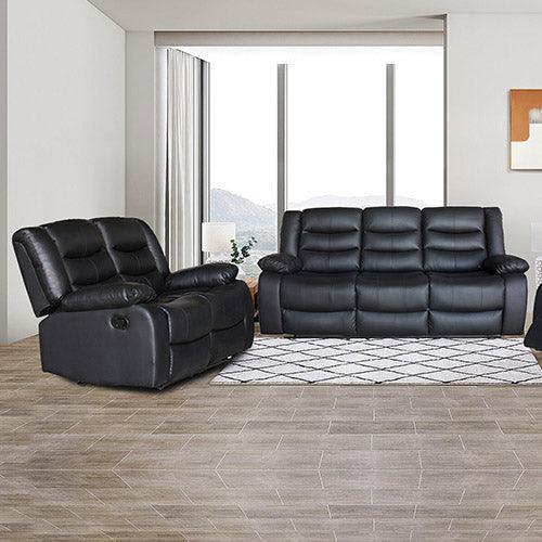 3+2 Seater Recliner Sofa In Faux Leather Lounge Couch in Black - John Cootes