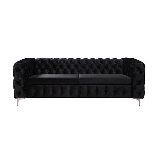 3+2 Seater Sofa Classic Button Tufted Lounge in Black Velvet Fabric with Metal Legs - John Cootes